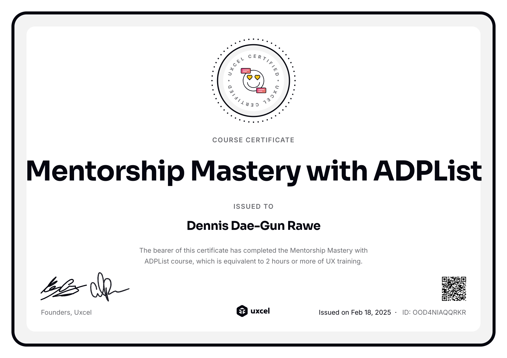 Dennis Dae-Gun Rawe's certificate